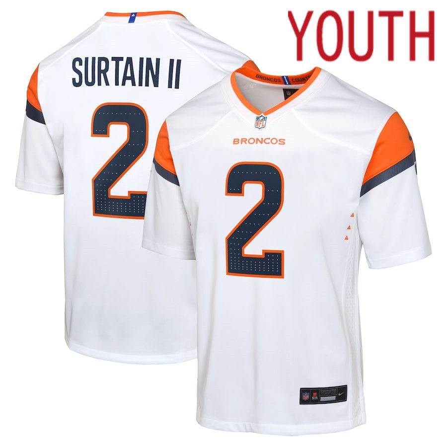 Youth Denver Broncos #2 Patrick Surtain II Nike White Game NFL Jersey->->Youth Jersey